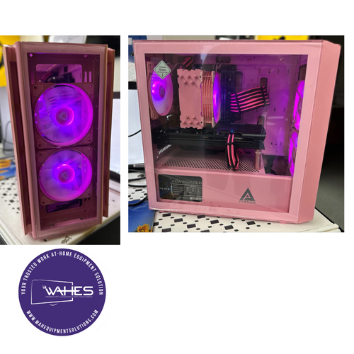 PINK CUSTOM BUILD Refurbished GRADE A Desktop CPU Tower ( Microsoft Office and Accessories):  Intel I7-8700 @ 3.6 gHZ| 16GB Ram| 512 SSD 1 TB HDD| AMD 5600XT 8GB |NEW WIN10| Arise Work from Home Ready