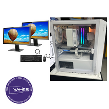 Load image into Gallery viewer, WHITE CUSTOM BUILD  Refurbished GRADE A Dual Desktop PC Set (20-24&quot; Monitor + Keyboard and Mouse Accessories):Intel I5-12400f 6-Core - NZXT CPU Cooler| 32GB Ram| 500 GB SSD 1 TB HDD|nvidia 4060|WIN 11|Arise Work from Home Ready