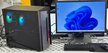 Load image into Gallery viewer, BLACK COUGAR LED STRIP FRONT CUSTOM BUILD Refurbished GRADE A Single Desktop PC Set (20-24&quot; Monitor + Keyboard and Mouse Accessories): Intel i5-10400F NVIDIA 1080TI 8GB RGB BUILD| 16GB Ram| 256 GB SSD 500GB HDD|WIN 11 PRO|Arise Work from Home Ready