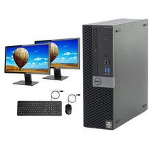Load image into Gallery viewer, Dell Optiplex 5055 SFF Refurbished (Gr-A) Dual Desktop PC Set (20-24" Monitor + Keyboard and Mouse Accessories): AMD Ryzen 5 Pro 2400G @ 3.6GHz | 8GB RAM | 256GB SSD | WIN 11 PRO | Arise Work from Home Ready