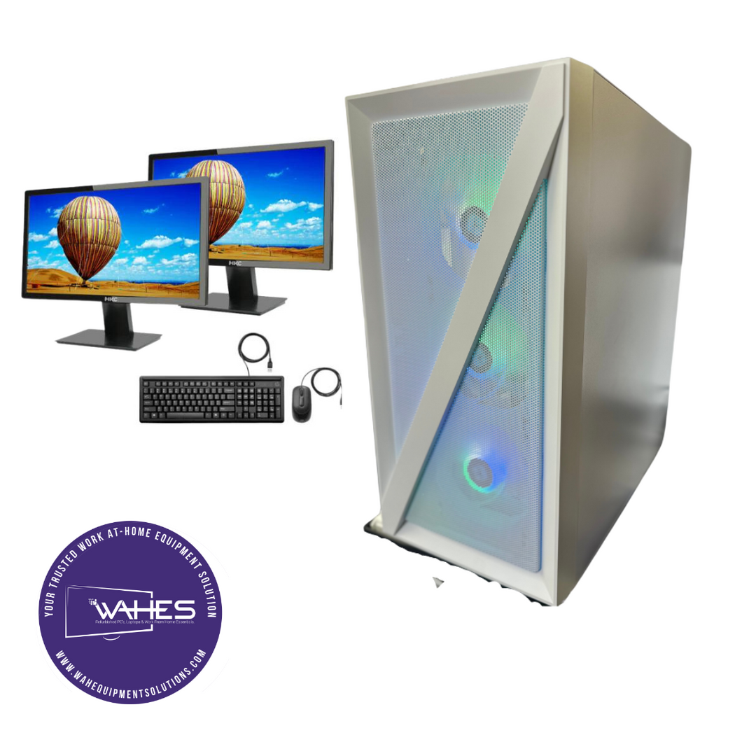 WHITE CUSTOM BUILD  Refurbished GRADE A Dual Desktop PC Set (20-24