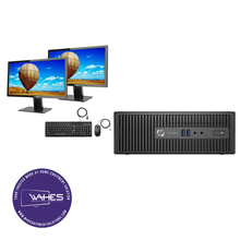 Load image into Gallery viewer, HP Prodesk USFF Refurbished GRADE A Dual Desktop PC Set (20-24&quot; Monitor + Keyboard and Mouse Accessories): Intel i5-i7 |16GB RAM| 128GB SSD|WIN 11 PRO| Arise Work from Home Ready