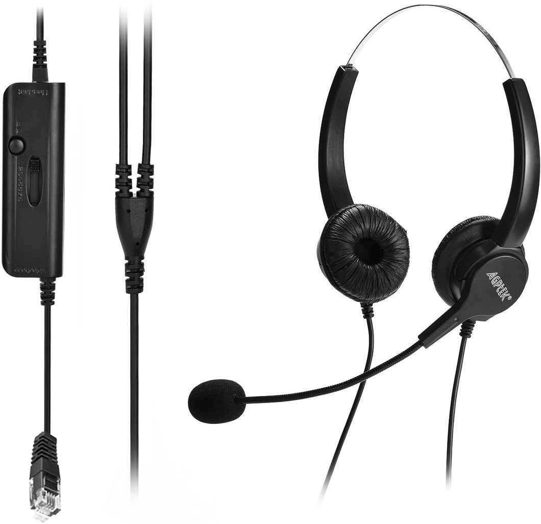 AGPtEK Hands-Free Call Center Corded Binaural Headset with Mircrophone
