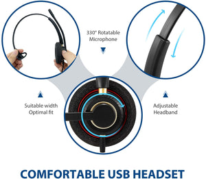 Arama Mono USB Headset with Microphone Noise Cancelling & Audio Controls