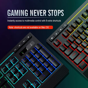 Wired Adjustable Backlight RGB Gaming Keyboard - Non-Fading Keycaps
